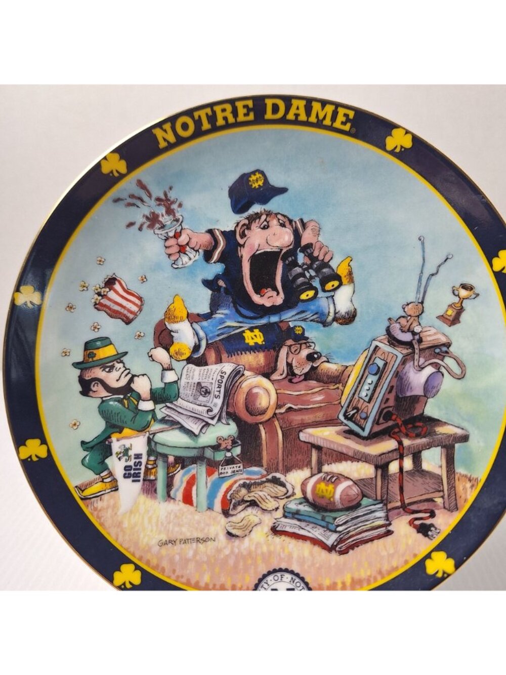 NOTRE DAME GARY PATTERSON DECORATIVE COLLECTOR PLATE FOOTBALL FAN HUMOR 24K GOLD - Picture 2 of 8